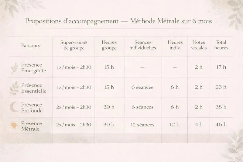 Tableau des propositions d’accompagnement — Méthode Métrale